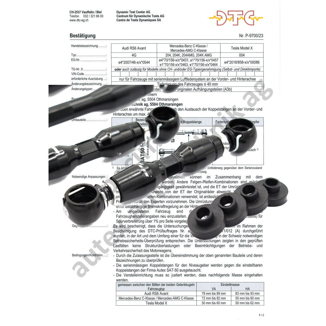 Koppelstangen DTC Gutachten für Fahrzeuge mit Luftfederung Audi A6 / A8 / Q7, Typ 4F / 4E / 4H / 4L