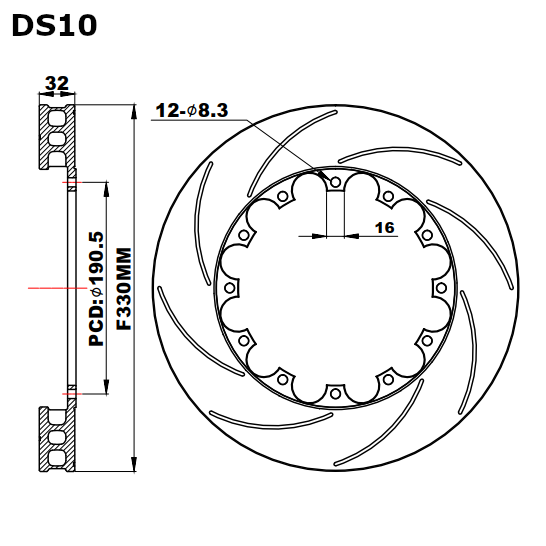 D2 Ersatzbremsscheibe 330mm geschlitzt
