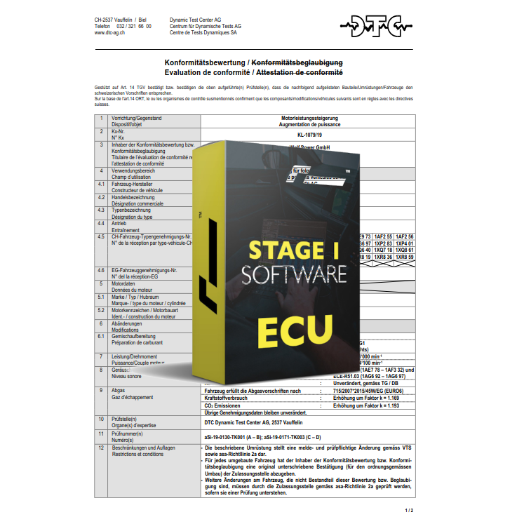 DTC-Gutachten zu Stage 1 Software Audi RS3 (8P) und TT RS (8J) 