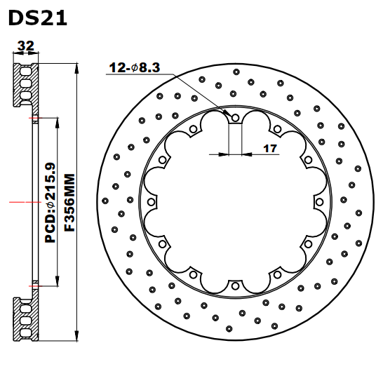 D2 Ersatzbremsscheibe 356mm gelocht